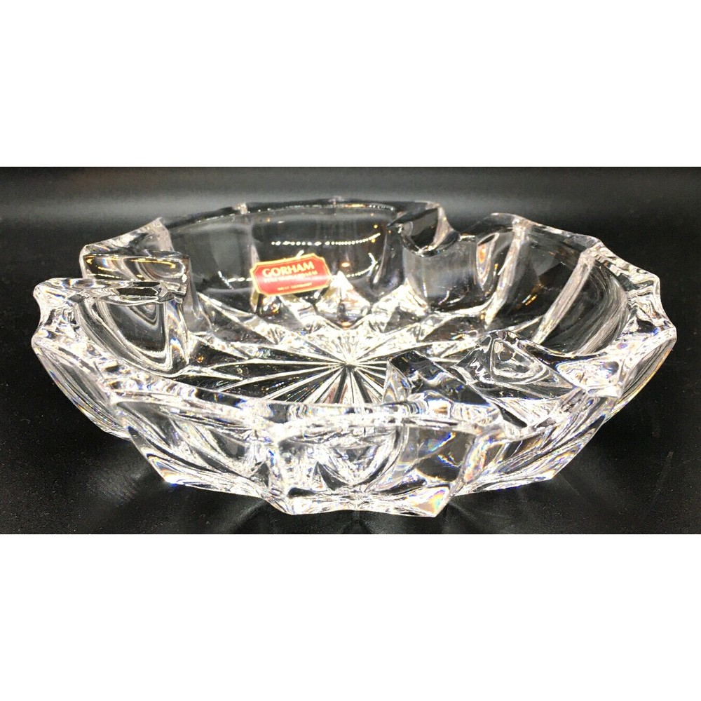 Gorham Crystal Full Lead Cut Glass Ashtray 6" Heavy Vintage Unused West Germany - Picture 3 of 10